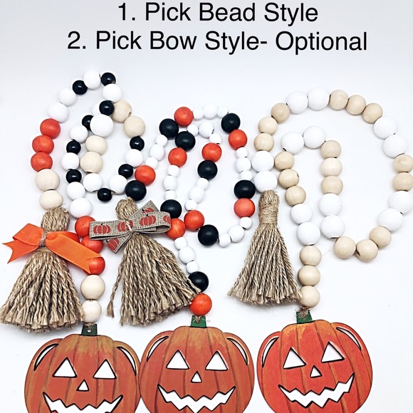 Halloween/Fall Pumpkin Prayer Bead Garland Decor Hand Painted w/Jute Tassel - Picture 4 of 8